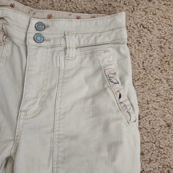 Pilcro Anthropologie Size 26 The Wanderer Jeans Patchwork Cream Pant Floral - Picture 4 of 11